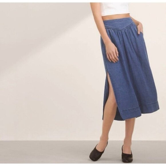 Wilfred Dresses & Skirts - Wilfred Gabrielle Skirt Womens Linen Chambray Midi Western High Slit Denim